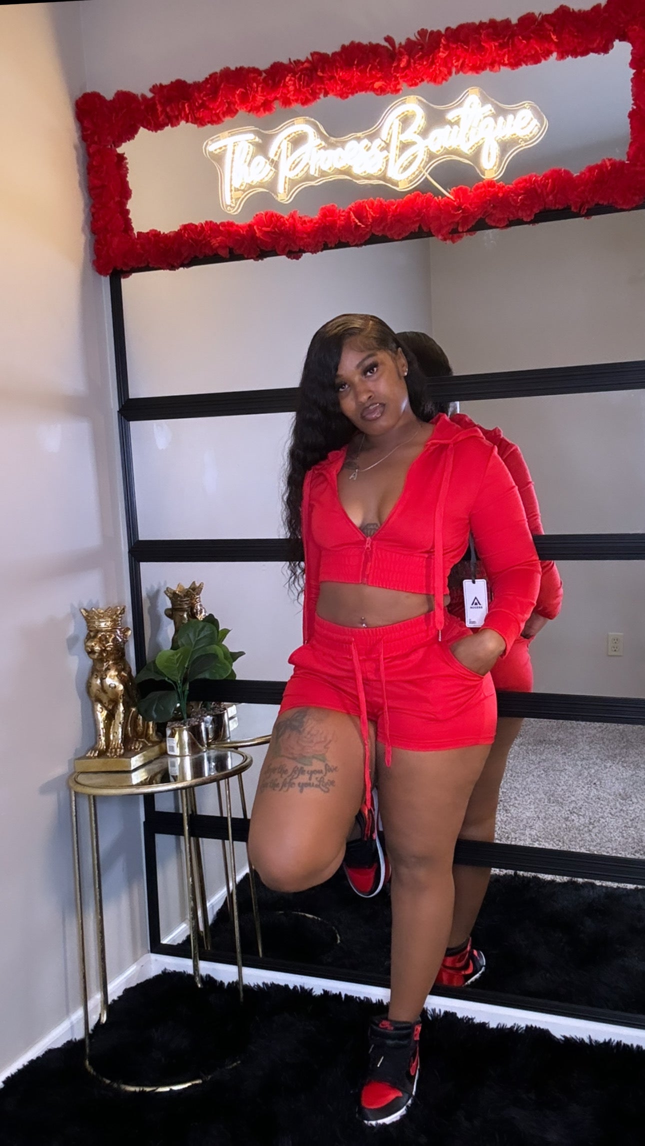 Red basic zip up jacket & short set