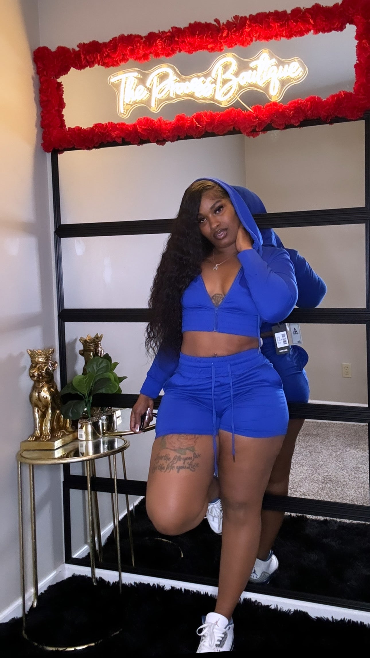 Blue, basic zip up jacket is short set